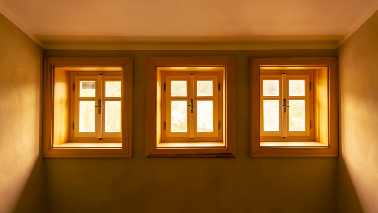 Tres ventanas de marco de madera con luz natural en interior boutique: oficinas privadas en Guadalajara